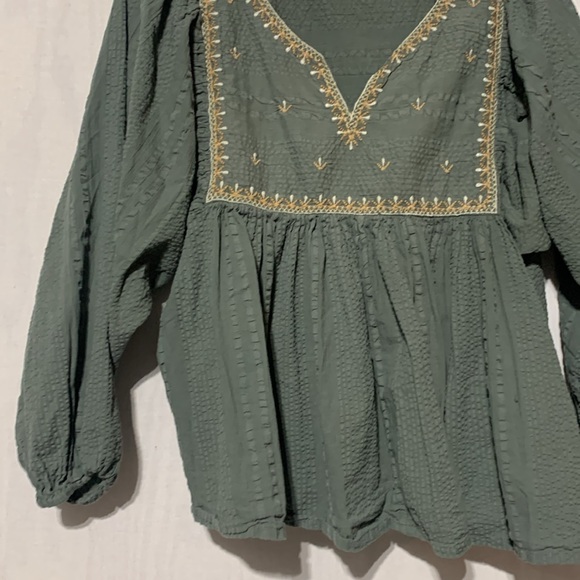 World Market Dusty Green Boho Embroidered Peasant Blouse - Picture 4 of 6
